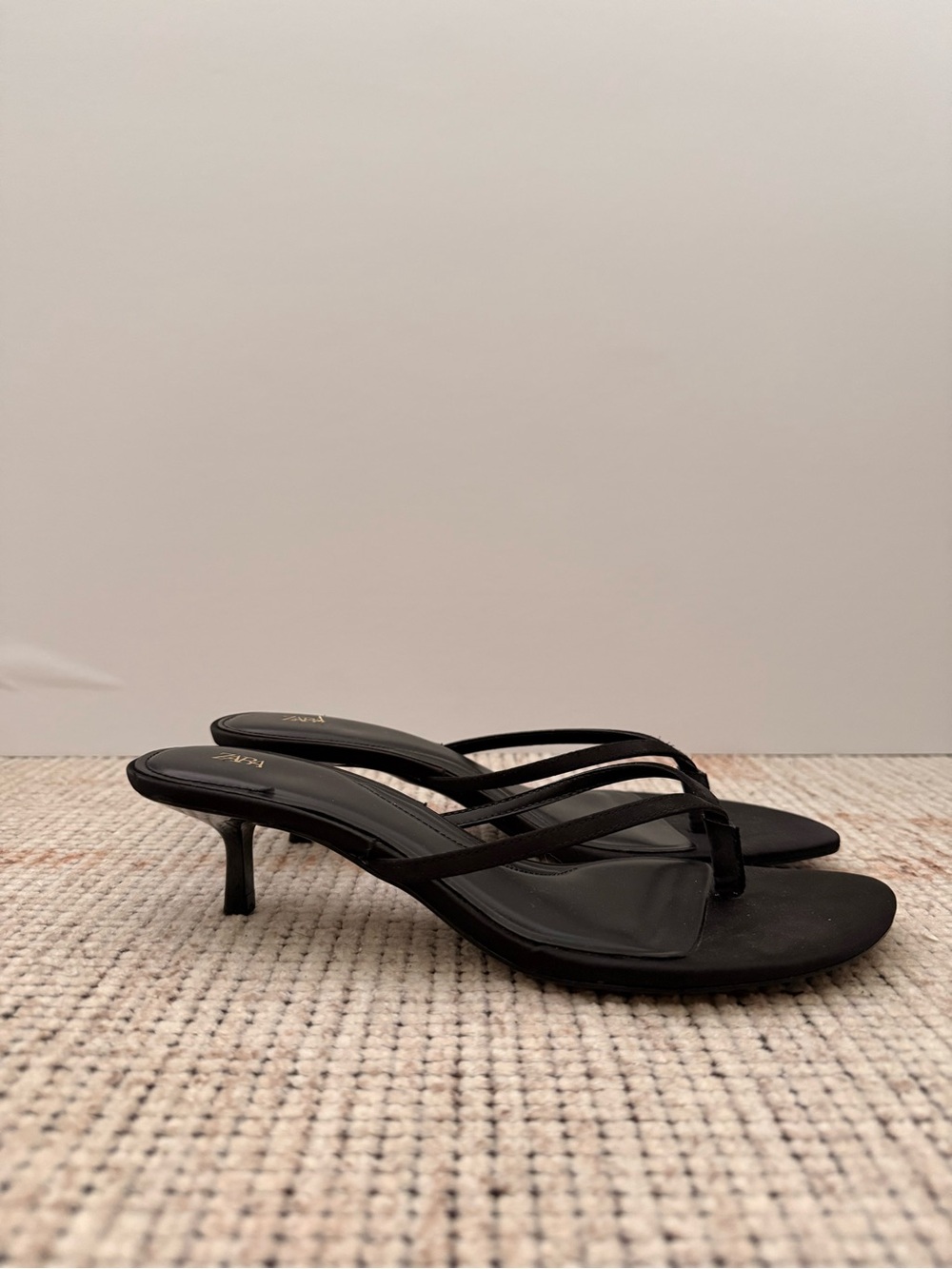 Zara Black Strappy Kitten Heel Sandals